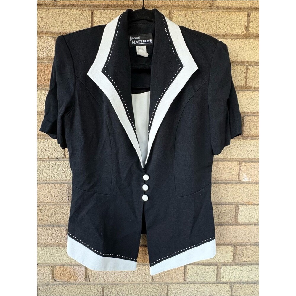Vintage Jason Matthew’s Black & White Blazer With Shoulder Pads & Removable Bib